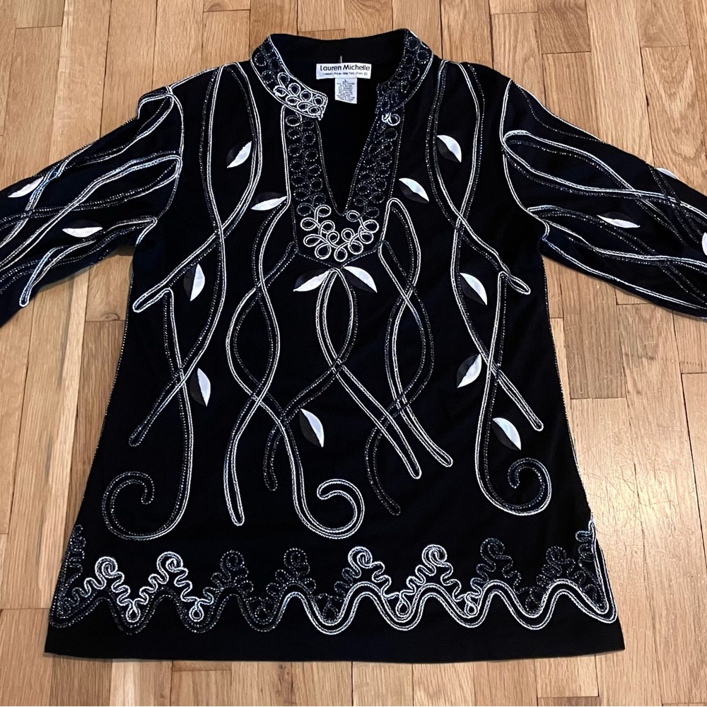 Black tunic with silver embroidery
